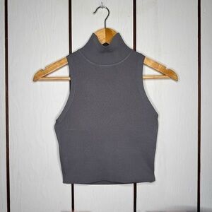 ZARA Grey Ribbed Sleeveless Mock Neck Top Size Small